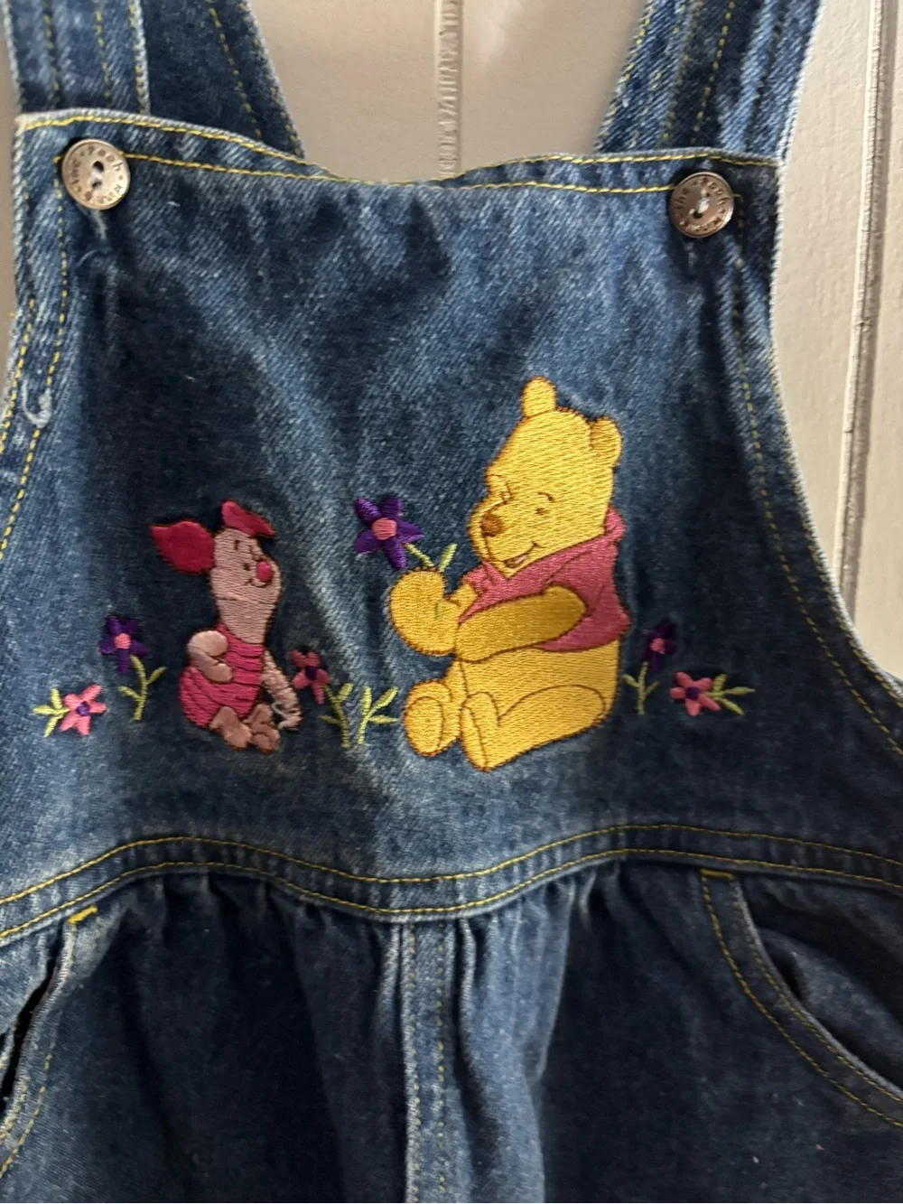 Vintage Disney Winnie The Pooh & Piglet Embroidered Denim Overalls Patchwork 3T